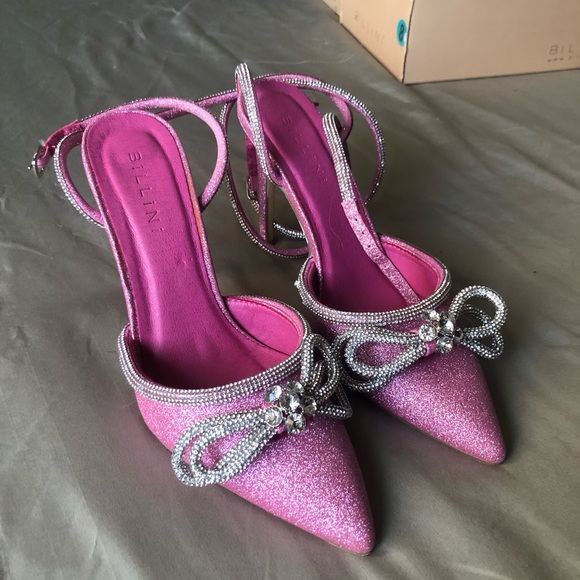 Rhinestone Sparkly Pink Double Bow Heels - Picture 1 of 6